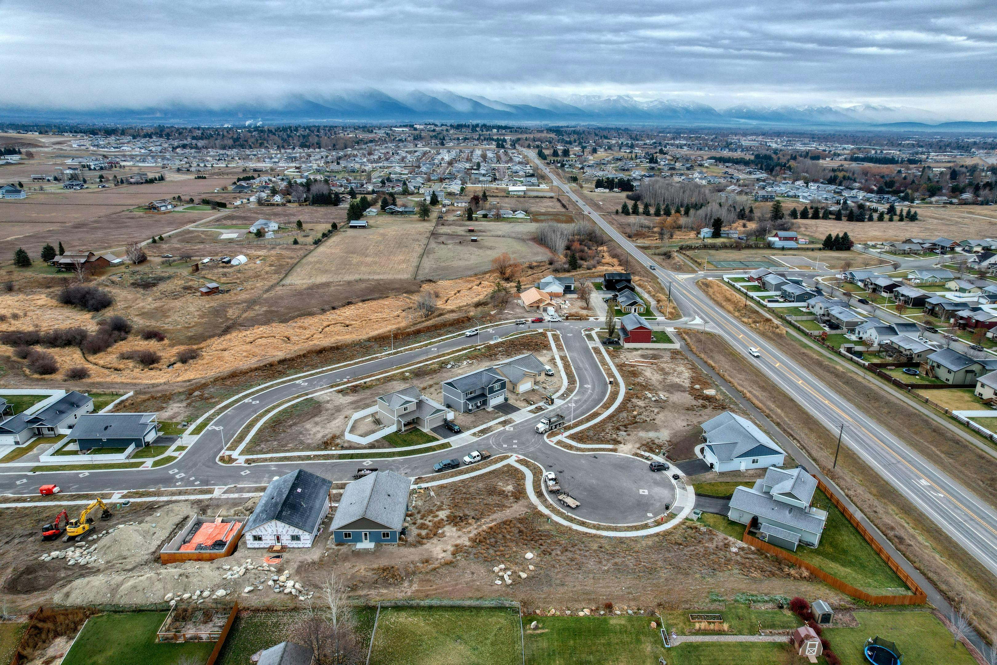 Aerial view of a Terry Homes new home community in The Flathead Valley